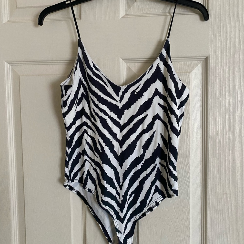 elastic strap zebra bodysuit
